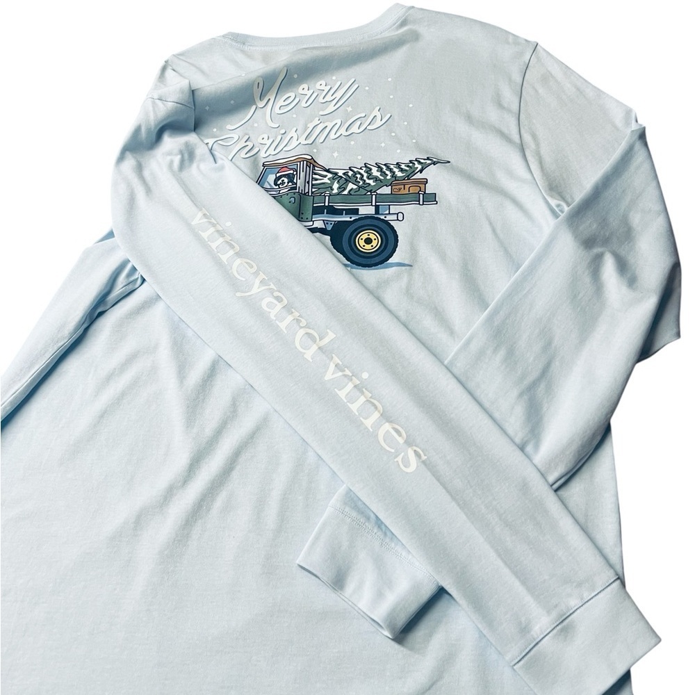 Vineyard Vines Men’s Light Blue Long Sleeve Christmas Theme Tee Size Large - Picture 7 of 9